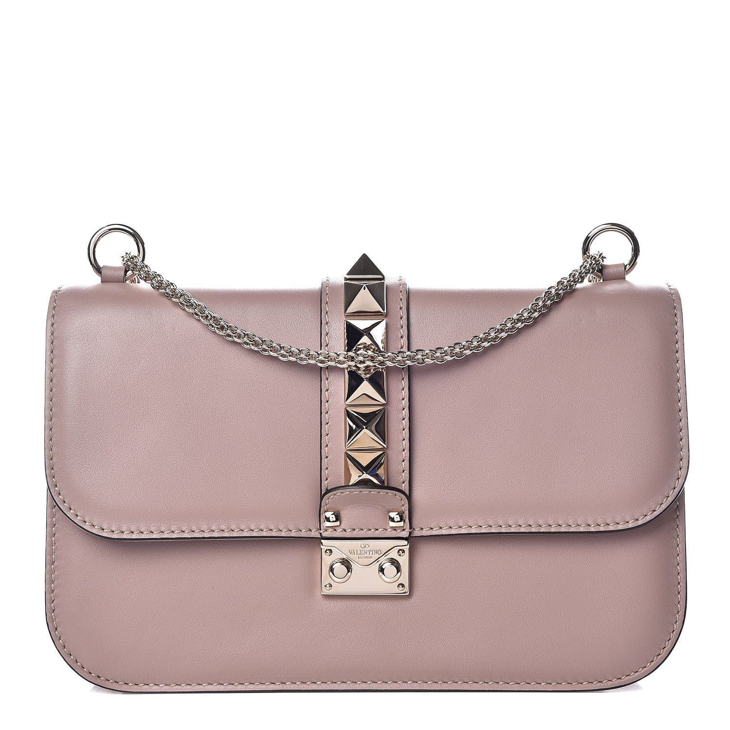 Valentino Garavani Vitello Medium Glam Lock Rockstud Flap Poudre 1 of 10