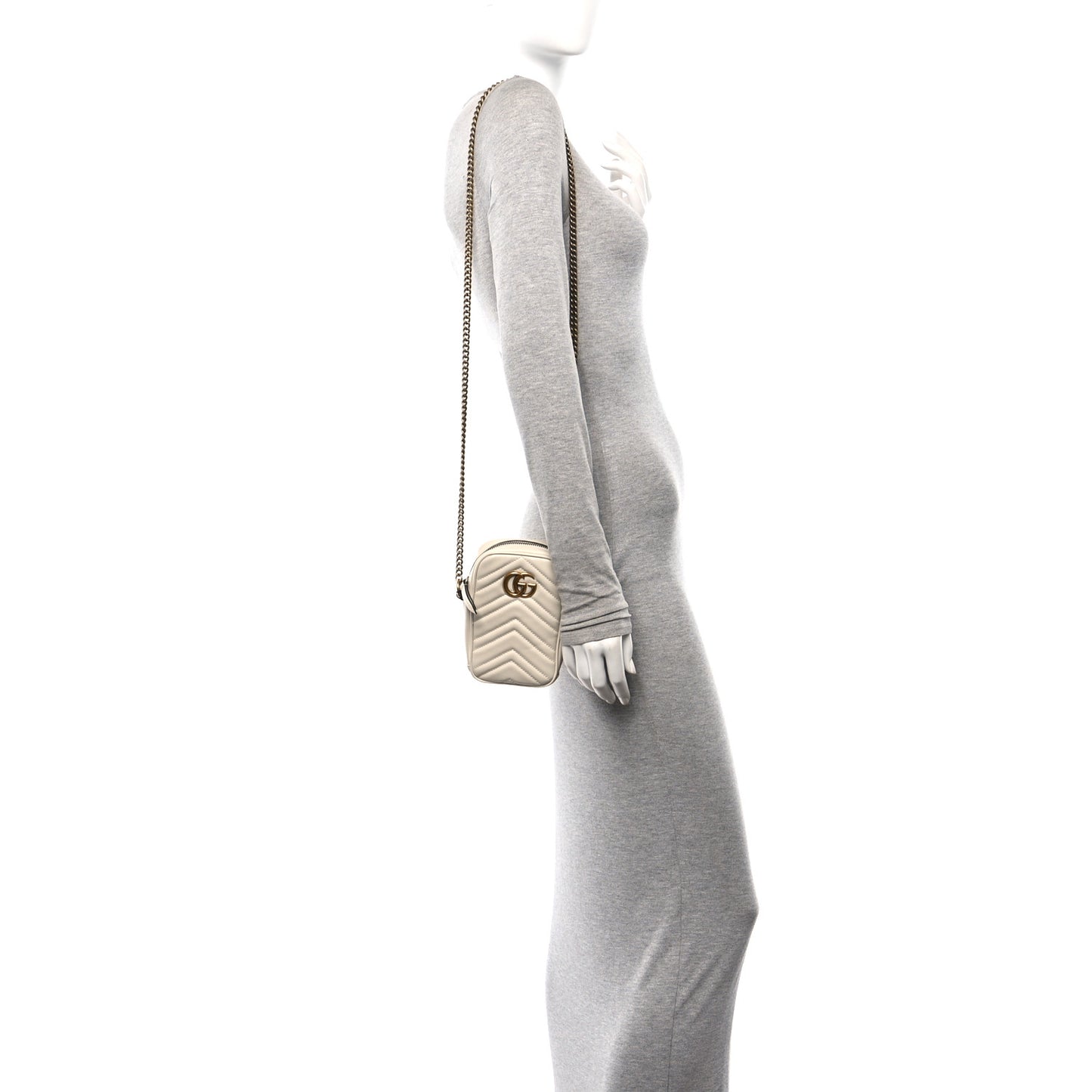 Calfskin Matelasse Mini GG Marmont Crossbody Bag White