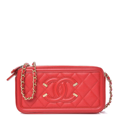 Chanel Caviar Quilted CC Filigree Clutch With Chain Red 1 of 16