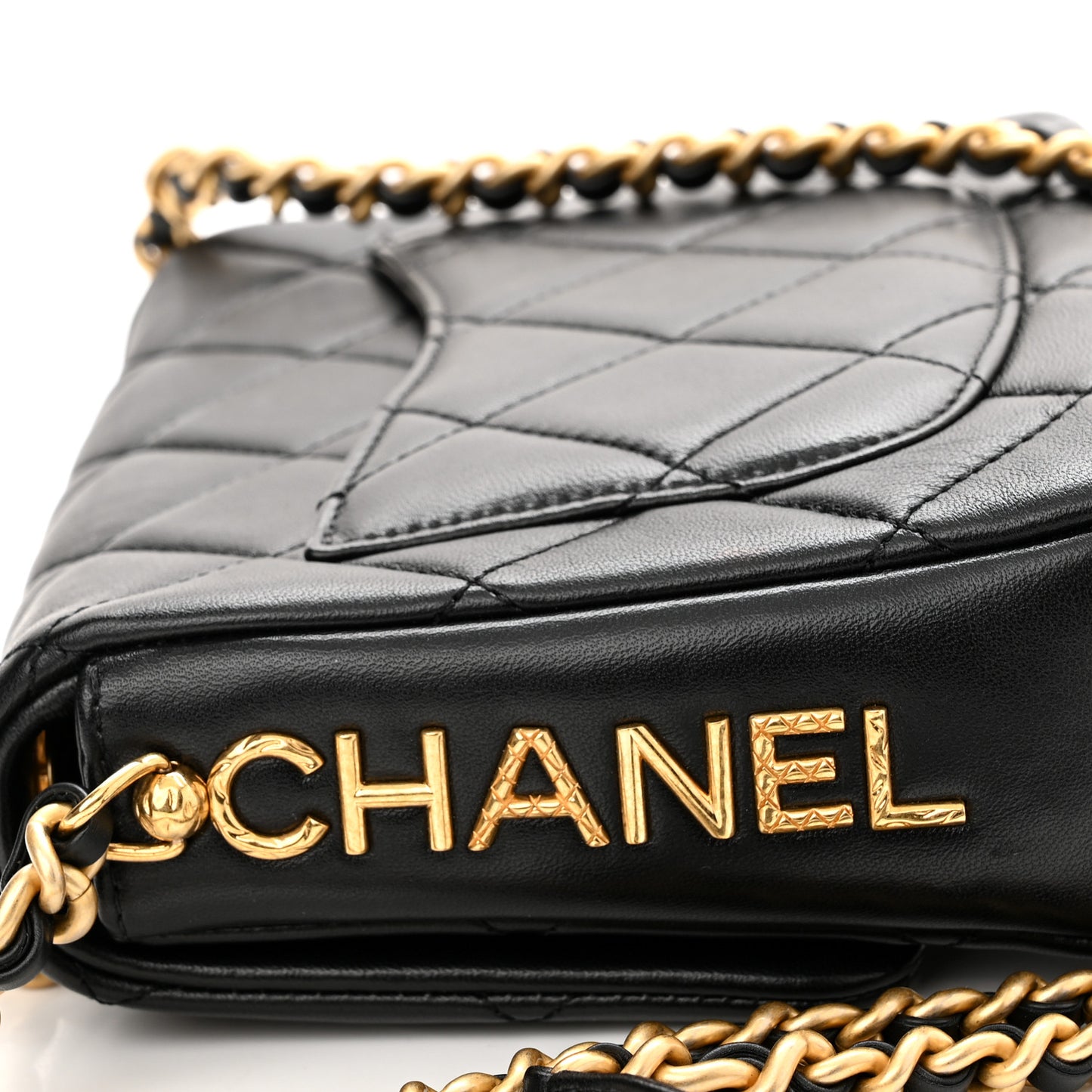 Lambskin Quilted Small Side Note Flap Black