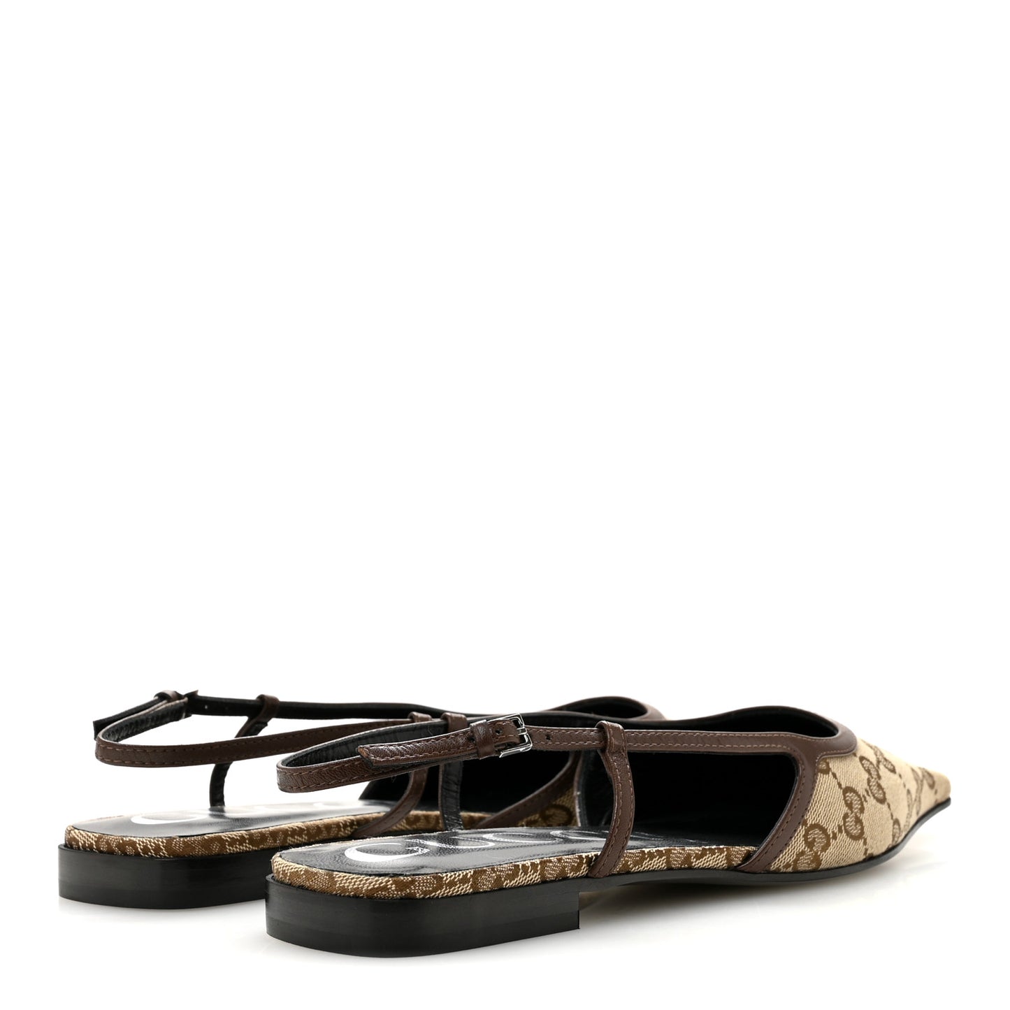 GG Monogram Malaga Kid Square G 35mm Slingback Pumps 39 Beige Ebony New Acero