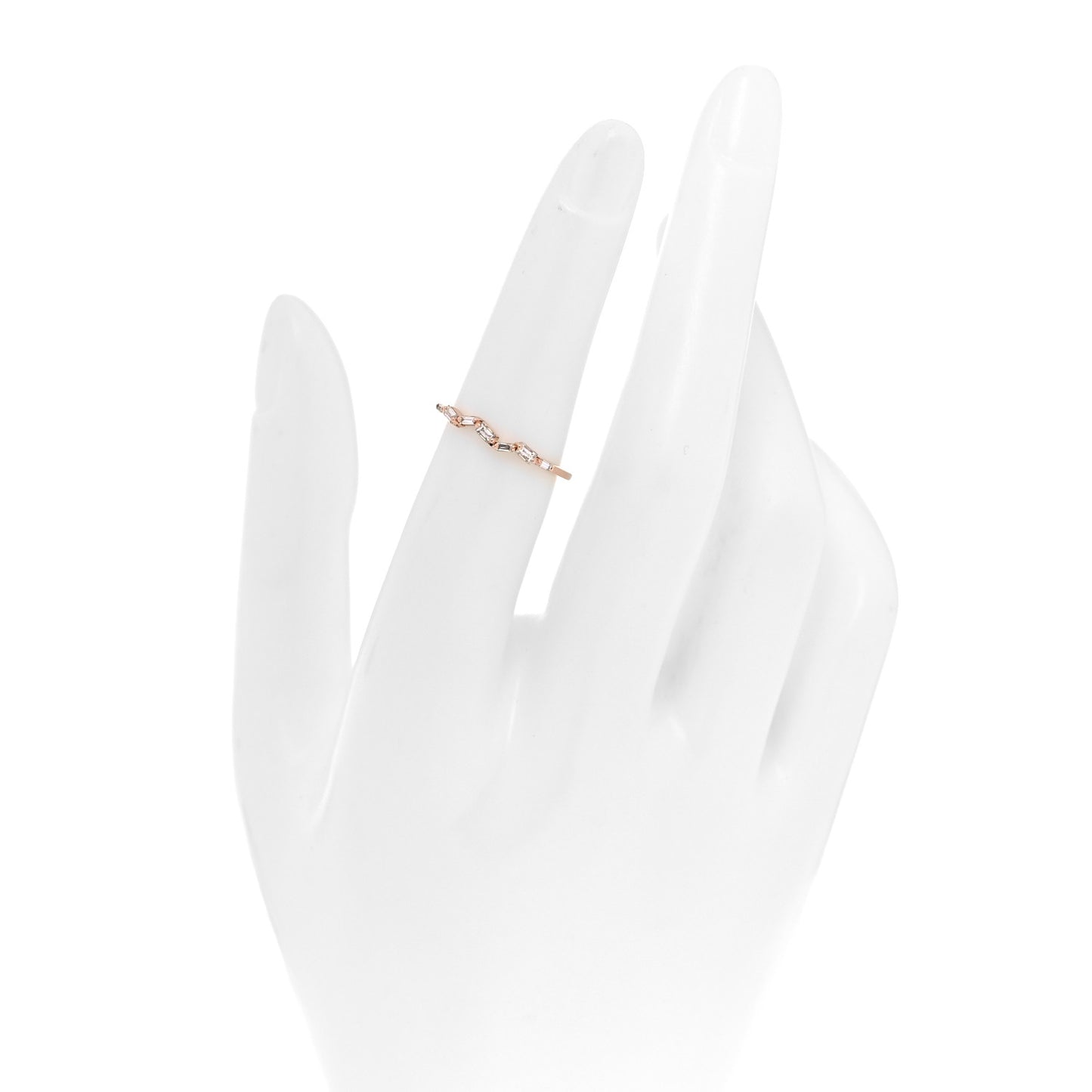 18K Rose Gold Diamond Thin Classic Baguette Ring 52 6