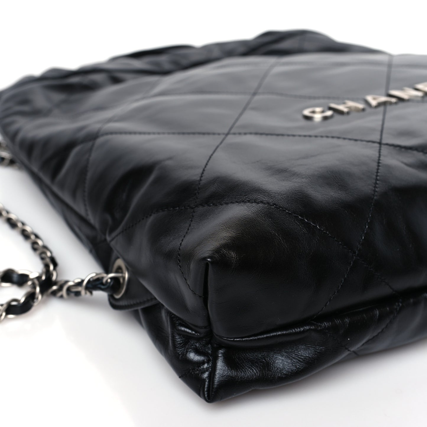 Shiny Calfskin Quilted Chanel 22 Backpack Black