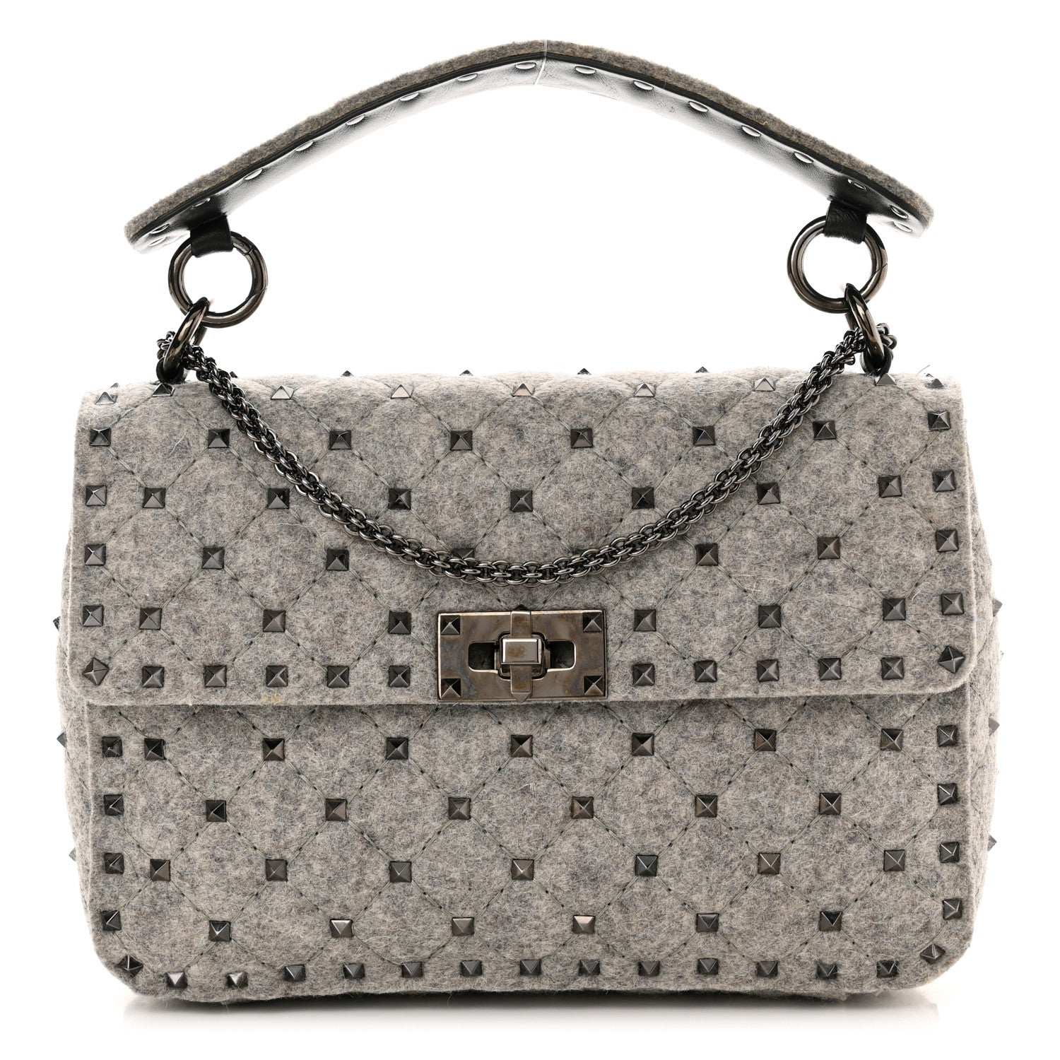 Valentino Garavani Wool Medium Rockstud Spike Shoulder Bag Grey 1 of 9