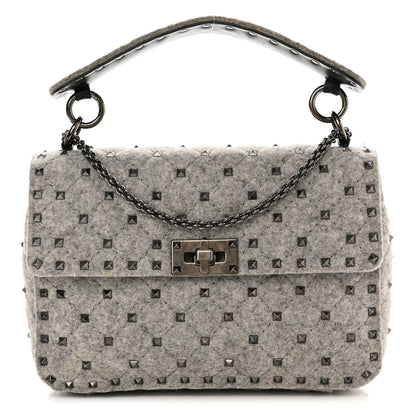 Valentino Garavani Wool Medium Rockstud Spike Shoulder Bag Grey 1 of 9