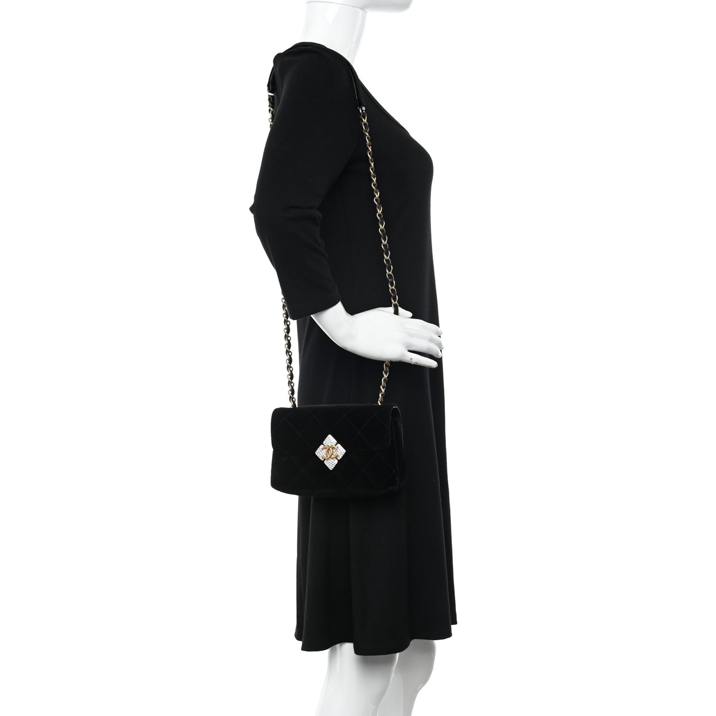 Velvet Strass Diamond Lock Flap Black