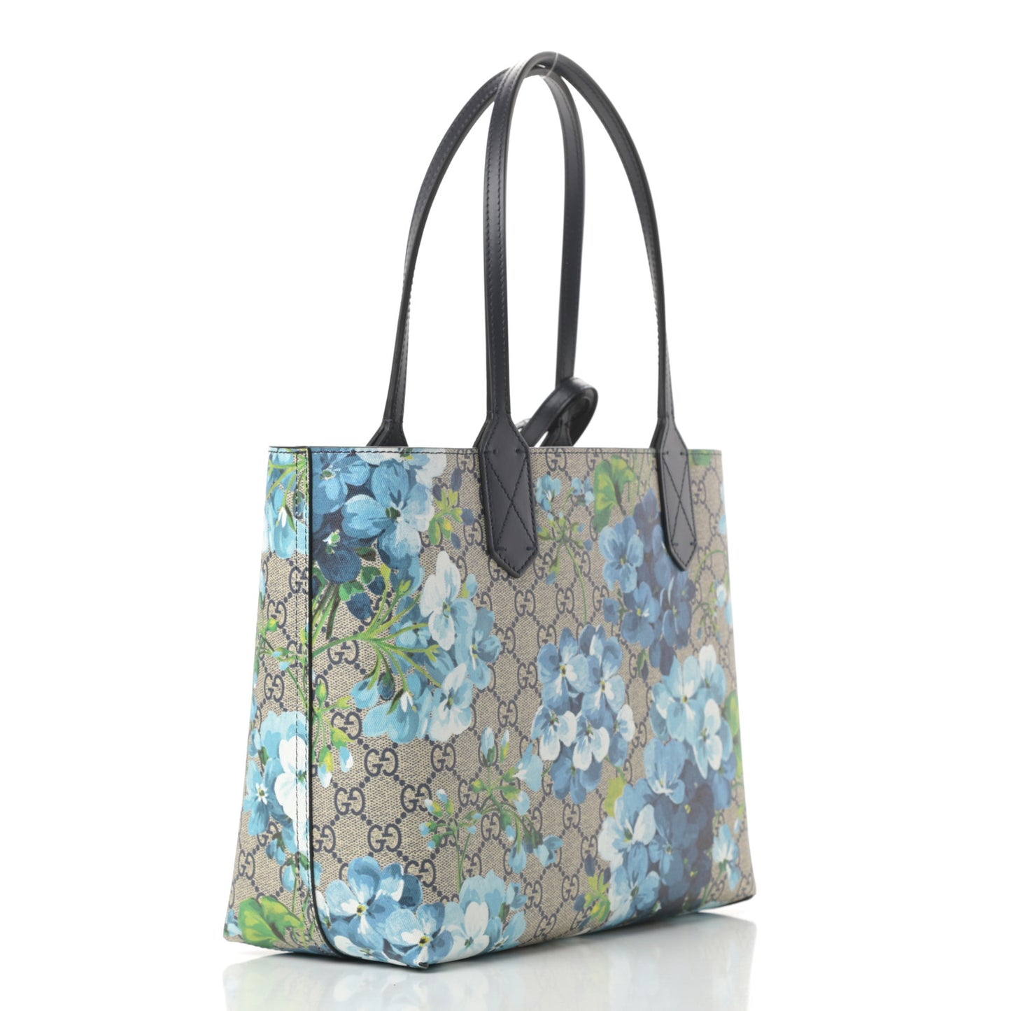 GG Supreme Monogram Blooms Small Reversible Tote Beige Blue Navy