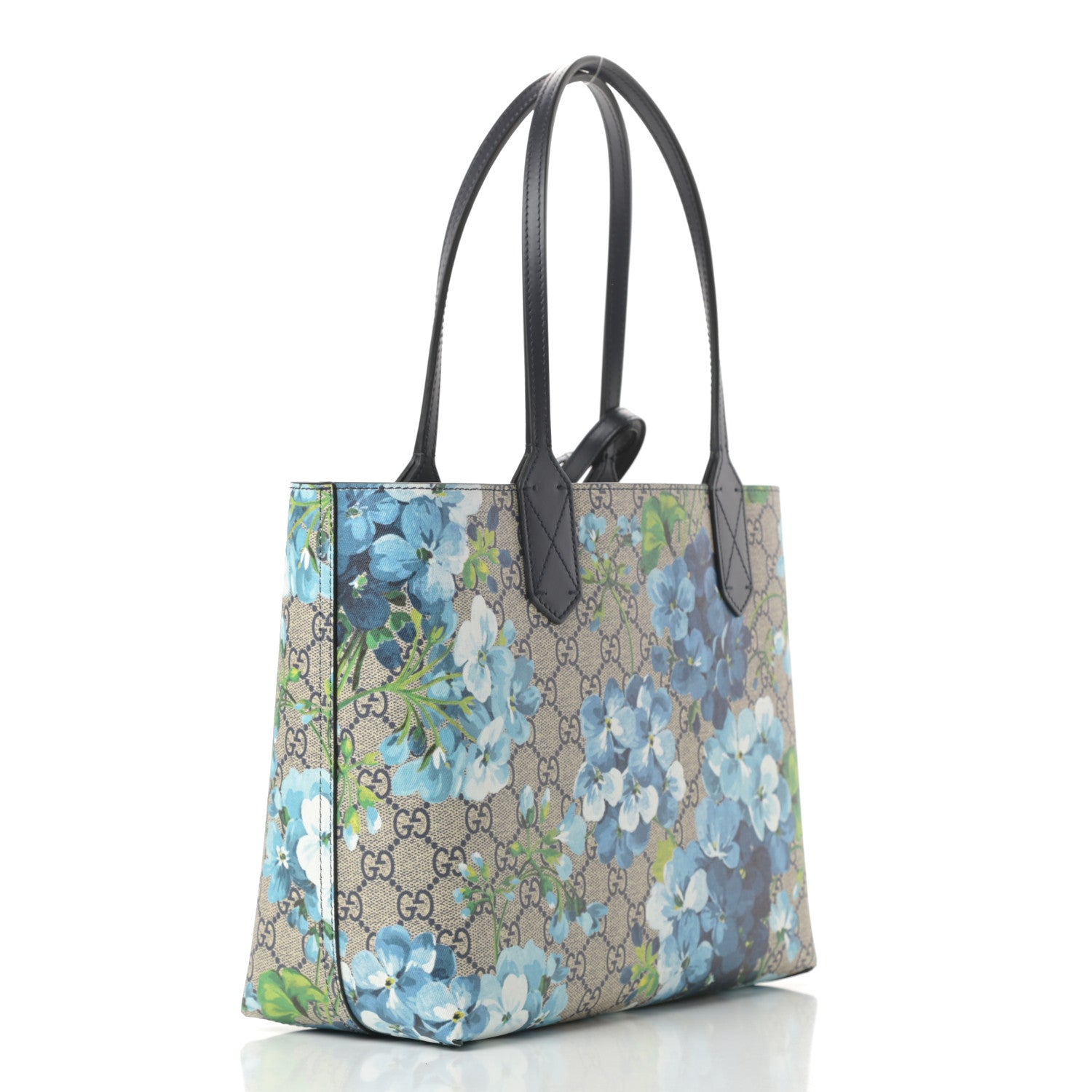 Gucci GG Supreme Monogram Blooms Small Reversible Tote Beige Blue Navy 4 of 15