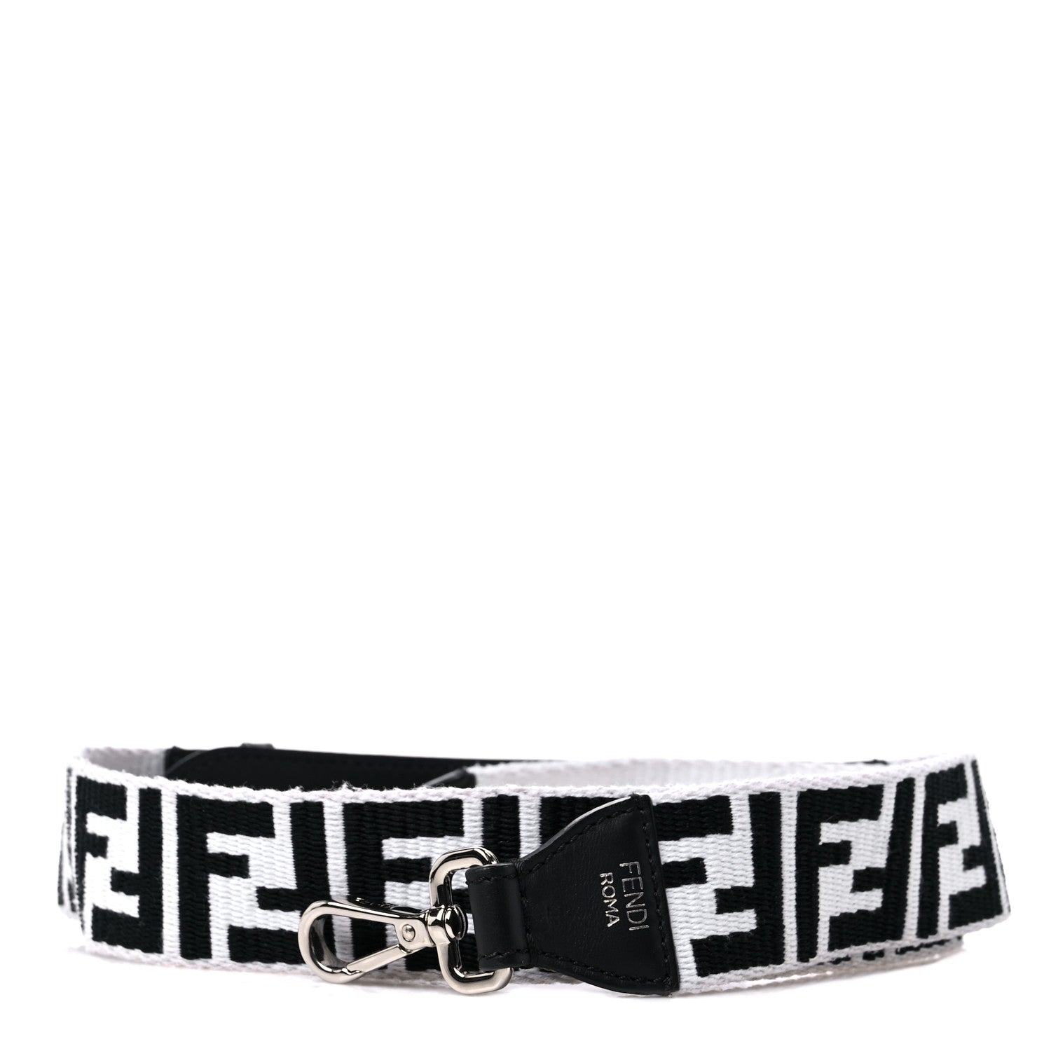 Fendi Canvas Calfskin FF 1974 Studded Strap You Black White 1 of 6