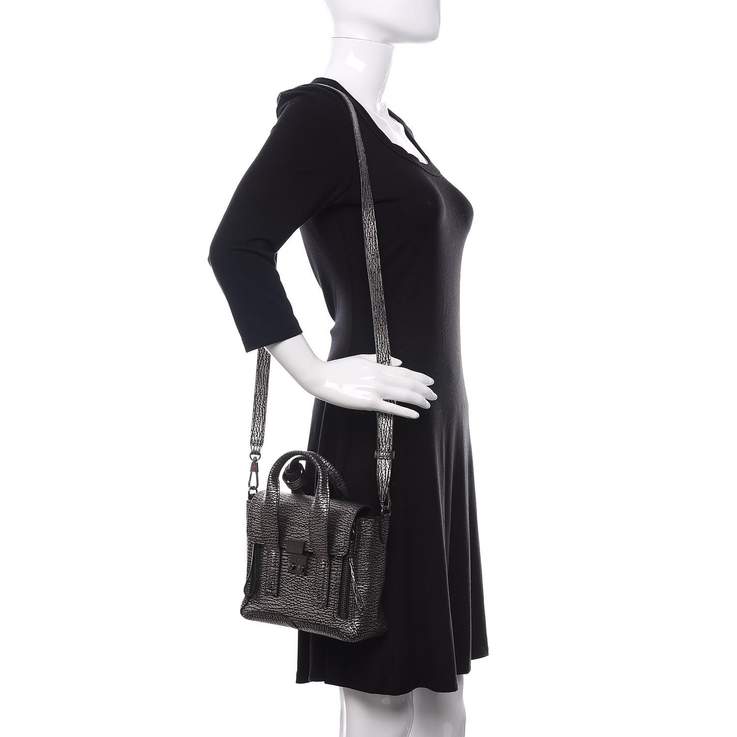 3.1 Textured Calfskin Mini Pashli Satchel Black Mauve