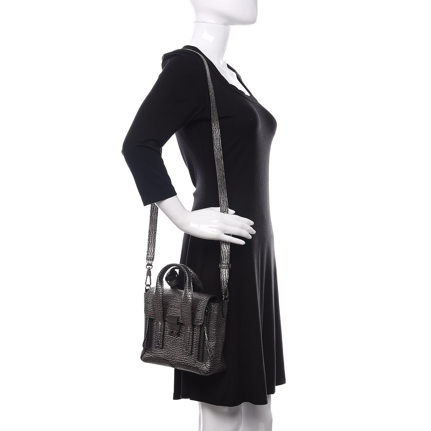 3.1 Phillip Lim 3.1 Textured Calfskin Mini Pashli Satchel Black Mauve 2 of 10