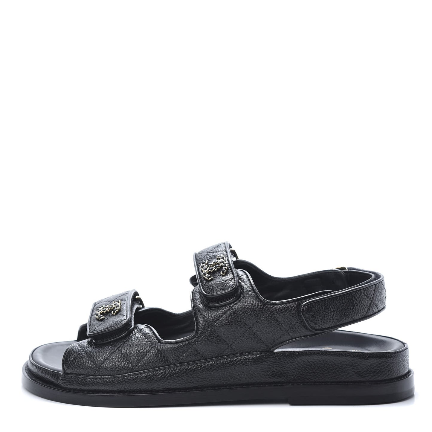 Grained Calfskin Velcro Dad Sandals 37.5 Black