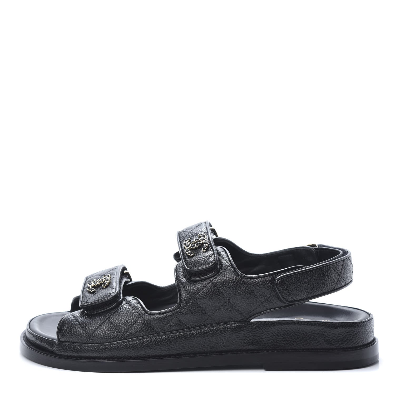Chanel Grained Calfskin Velcro Dad Sandals 37.5 Black 1 of 8