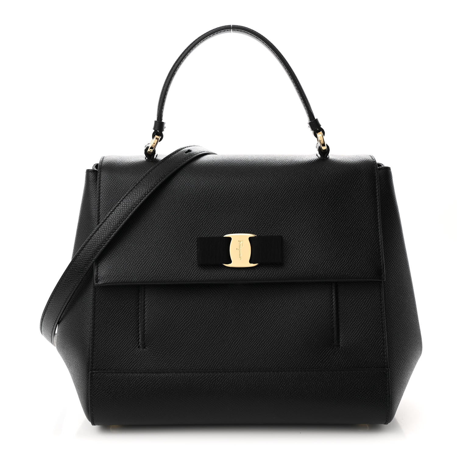 Salvatore Ferragamo Pebbled Calfskin Carrie O Shoulder Bag Black 1 of 10