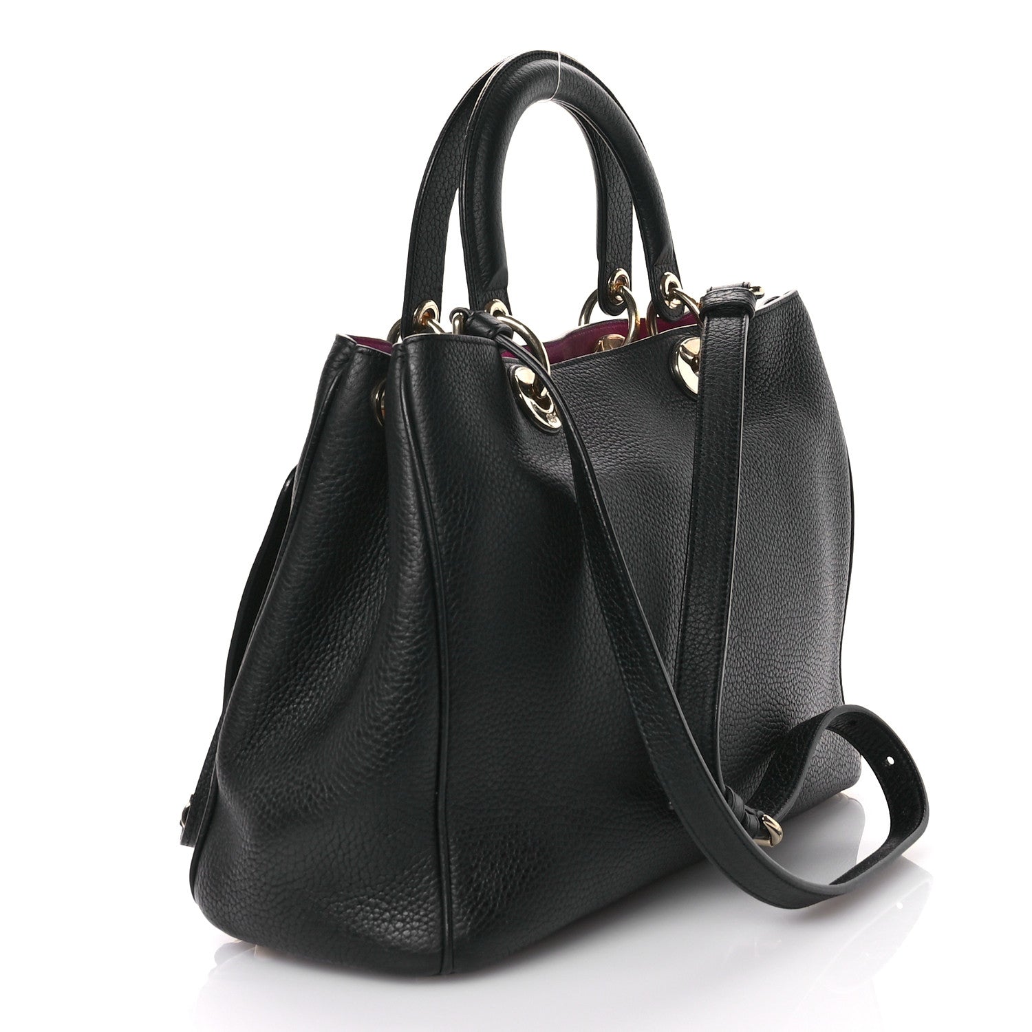 Christian Dior Bullcalf Medium Diorissimo Tote Black Rose Indien 4 of 12