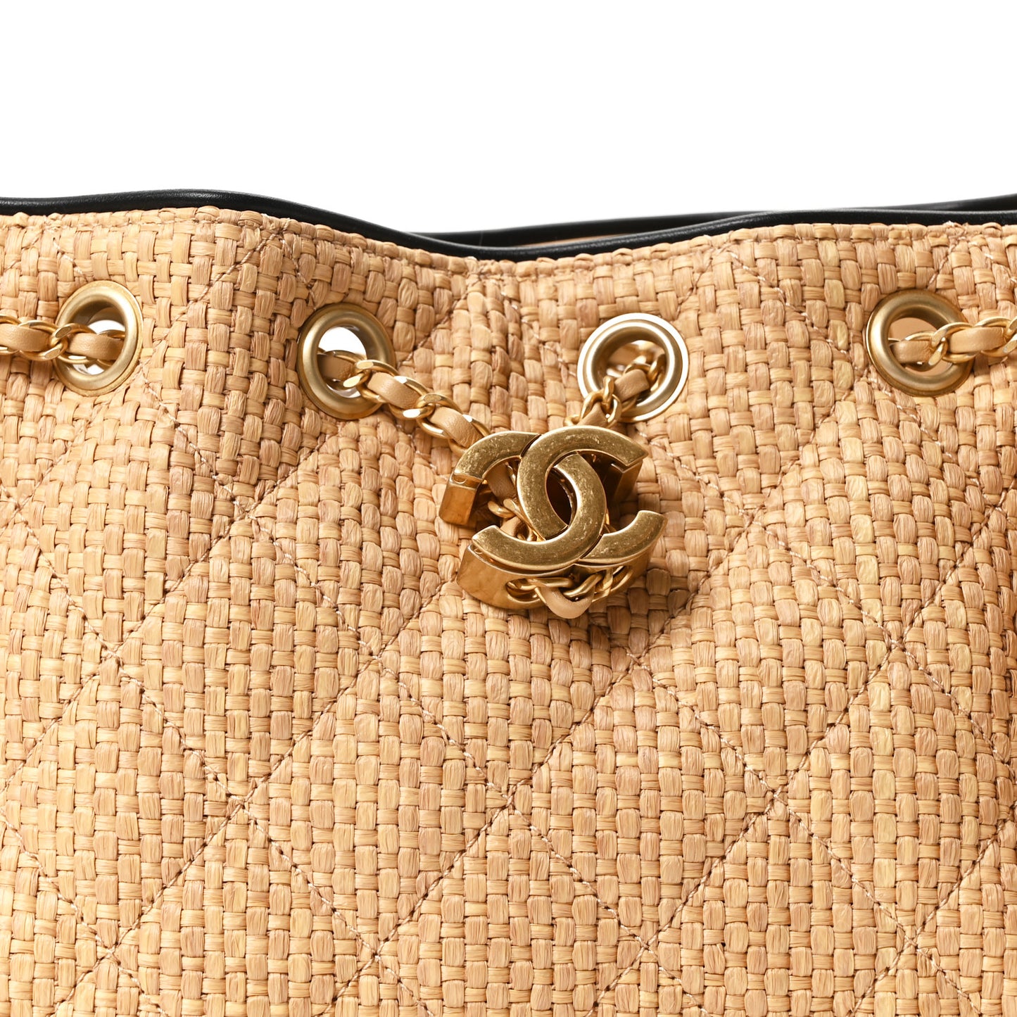 Braided Raffia Calfskin Quilted Mini Chanel 25 Handbag Beige Black