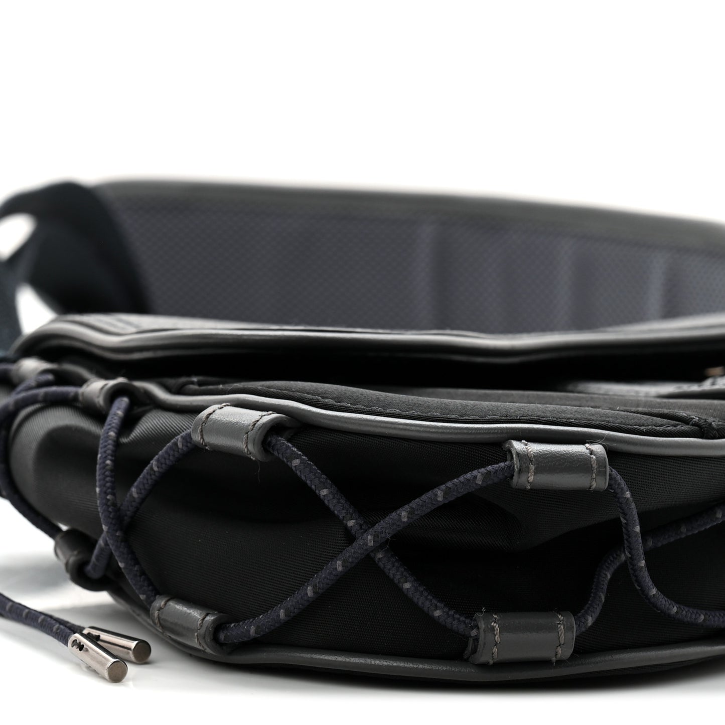 X SACAI Grained Calfskin Technical Fabric Mens Saddle Bag Black