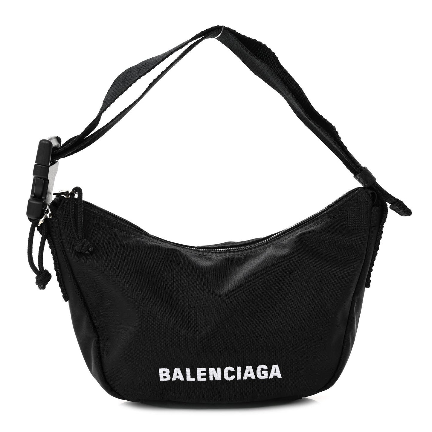 Recycled Sport Nylon Logo Embroidered Wheel Sling Bag Black White