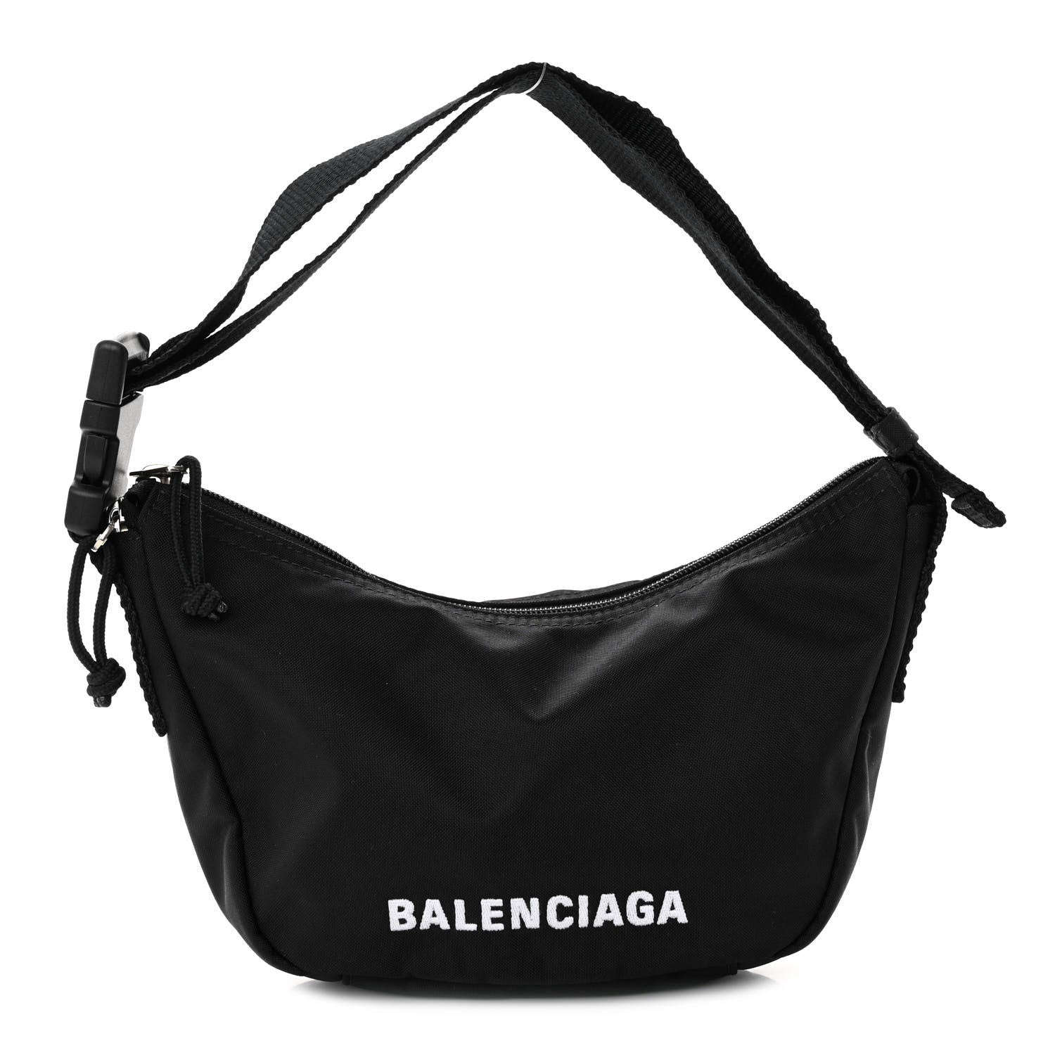 Balenciaga Recycled Sport Nylon Logo Embroidered Wheel Sling Bag Black White 1 of 9