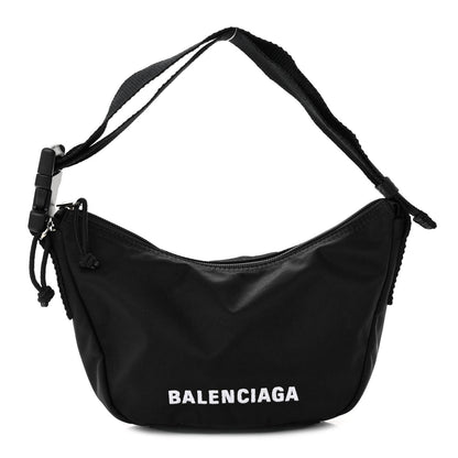 Balenciaga Recycled Sport Nylon Logo Embroidered Wheel Sling Bag Black White 1 of 9