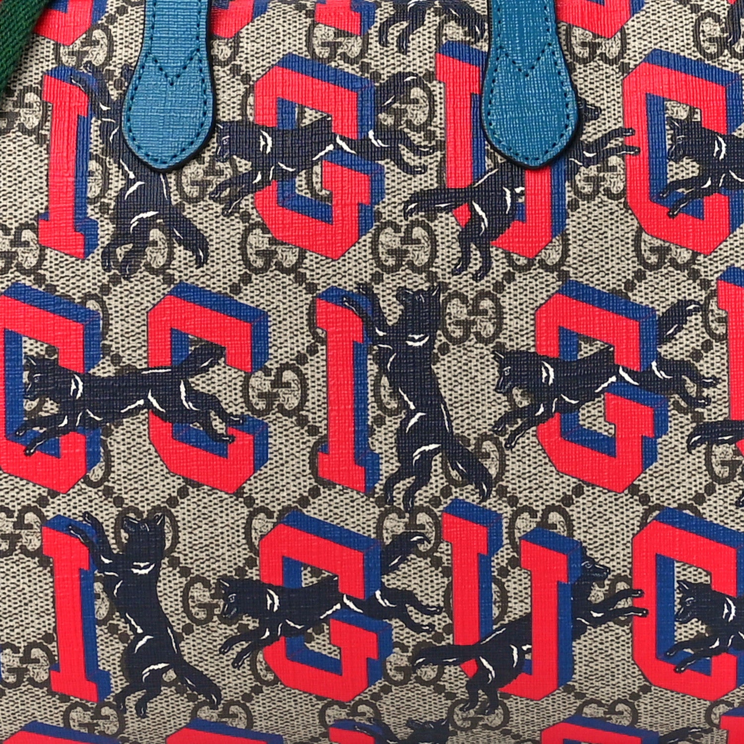 Gucci GG Supreme Monogram Wolves Print Childrens Shoulder Bag Beige Red 8 of 12