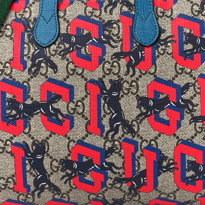 Gucci GG Supreme Monogram Wolves Print Childrens Shoulder Bag Beige Red 8 of 12