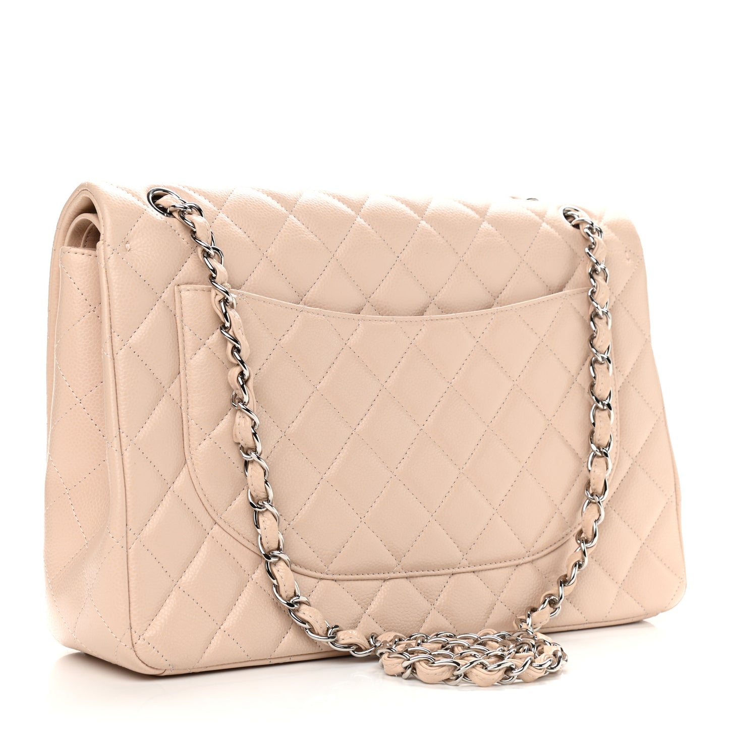 Caviar Quilted Maxi Double Flap Light Beige