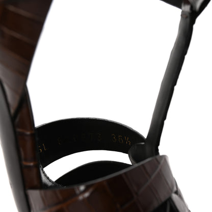 Saint Laurent Calfskin Crocodile Embossed Tribute 105 Sandals 36.5 Moro 9 of 10