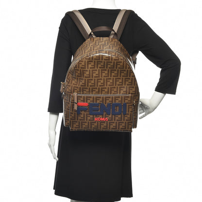 Fendi X FILA Glazed Fabric Vitello Century FF 1974 Mania Pouch Pocket Backpack Mogano Panna Blueberry 2 of 10