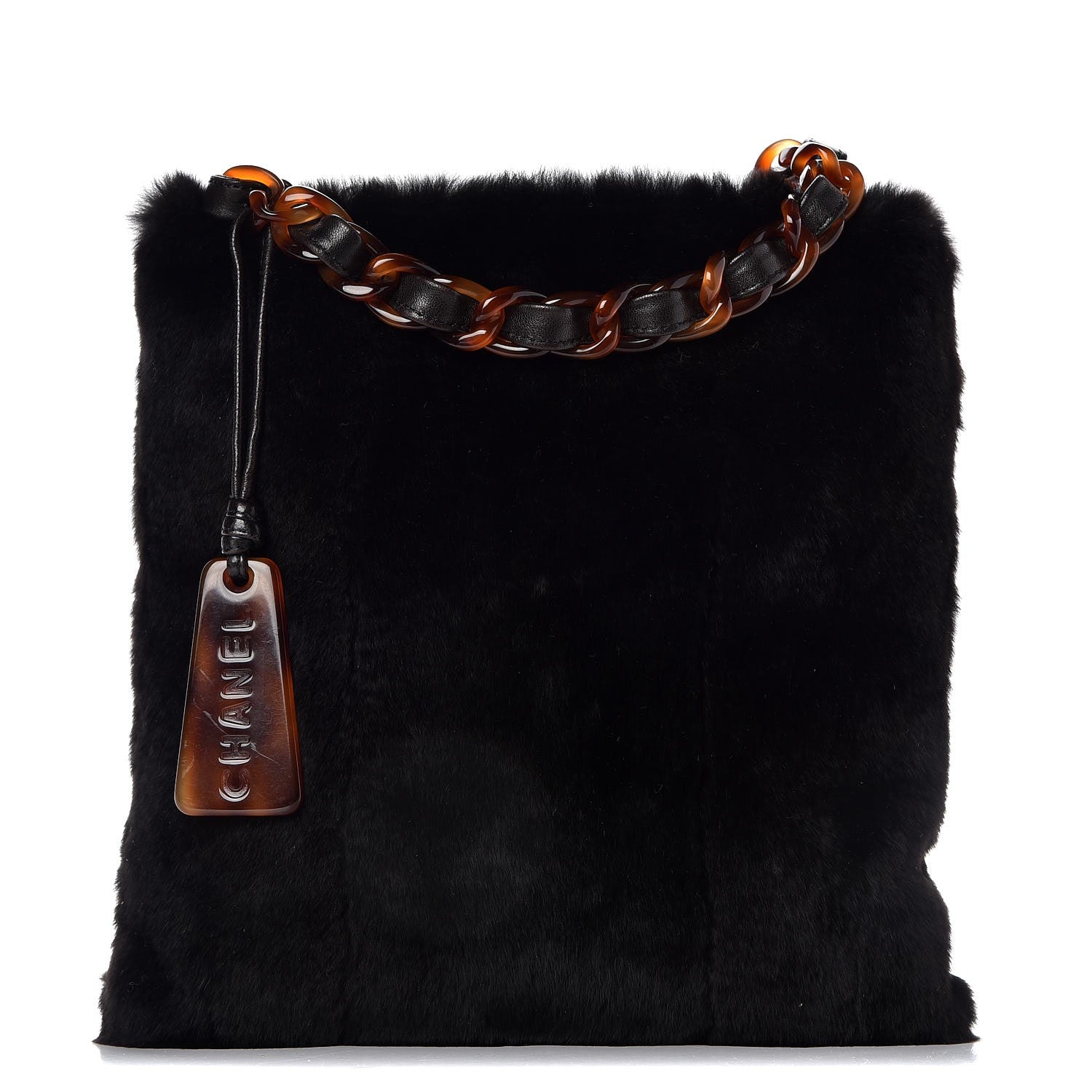 Chanel Rabbit Fur Tortoise Chain Shoulder Bag Black 1 of 8
