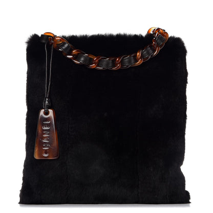 Chanel Rabbit Fur Tortoise Chain Shoulder Bag Black 1 of 8
