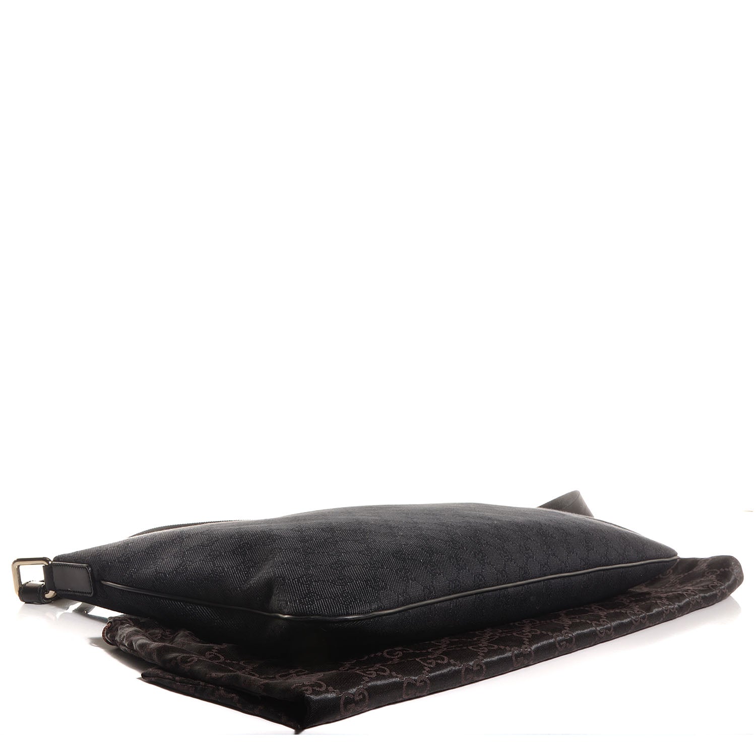 Gucci Denim Monogram Flat Messenger Bag Black 4 of 7