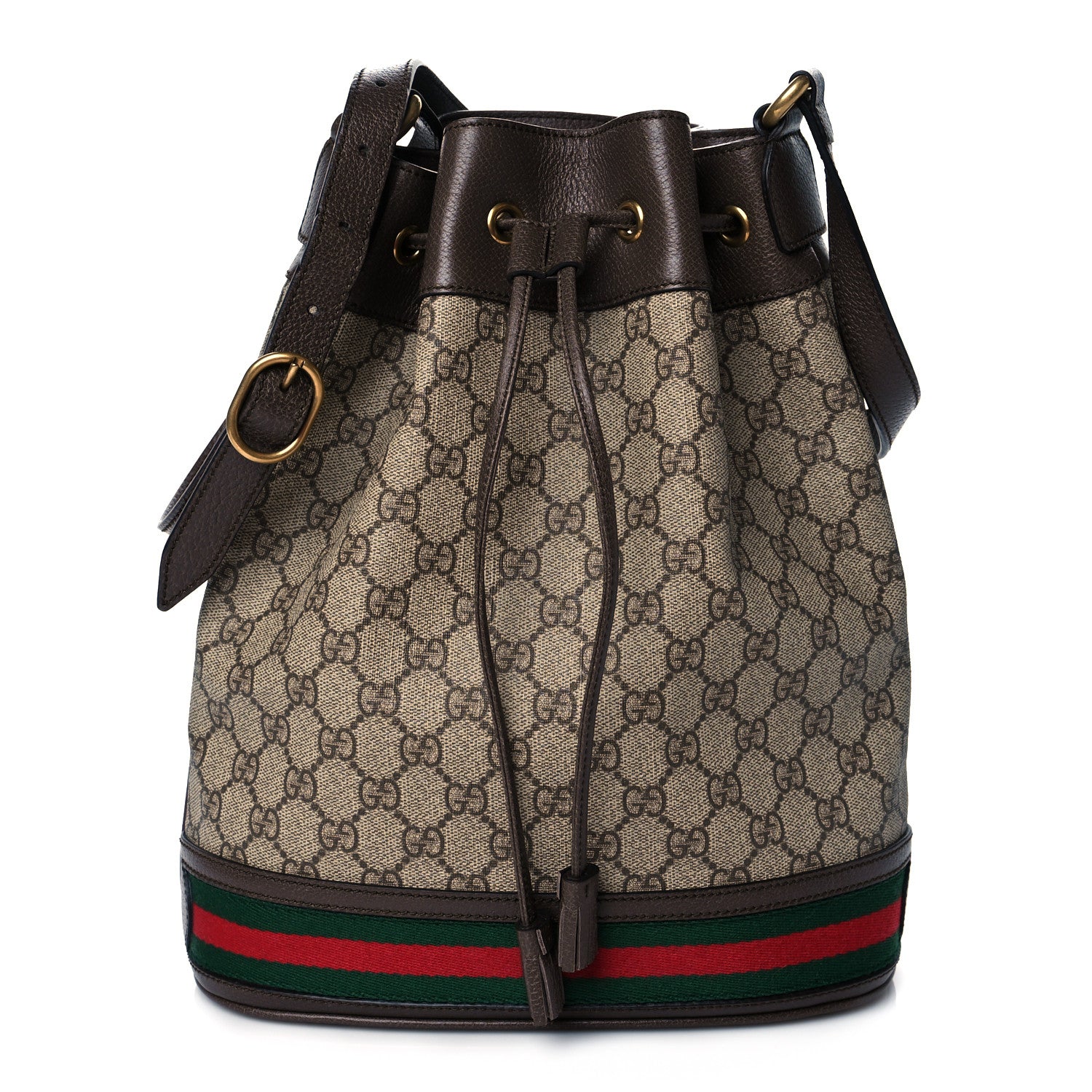 Gucci GG Supreme Monogram Web Ophidia Bucket Bag Brown 1 of 9
