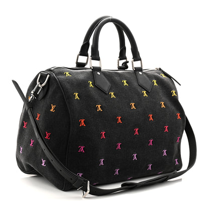 Louis Vuitton LV Blason Denim Calfskin Speedy Bandouliere 40 Black Gradient Orange 2 of 8