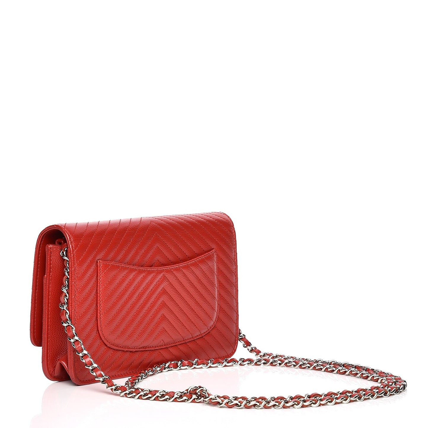Caviar Chevron Quilted Wallet On Chain WOC Red