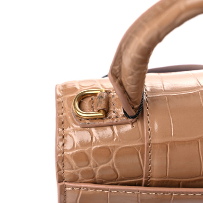Balenciaga Shiny Calfskin Crocodile Embossed Hourglass Top Handle Bag XS Nude Beige 15 of 15