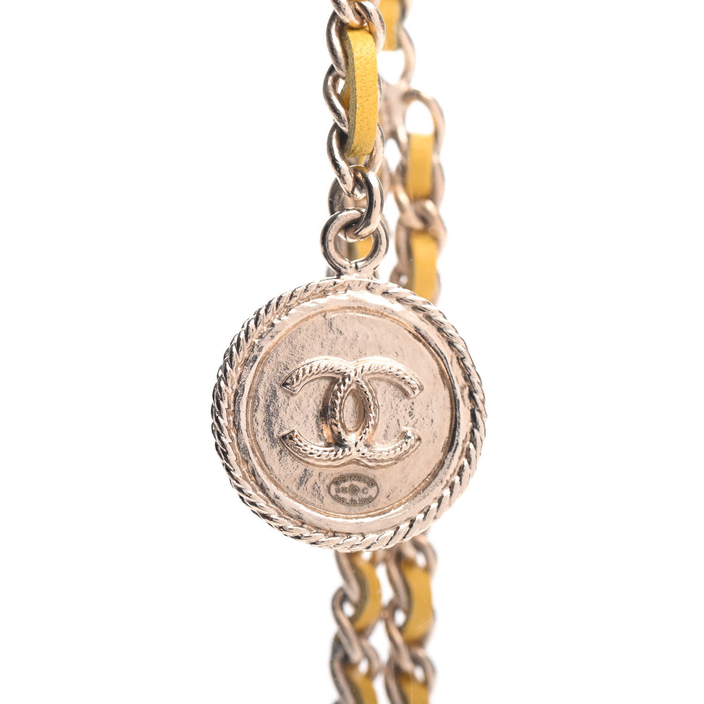 Metal Lambskin CC Chain Link Necklace Gold Yellow
