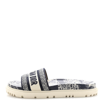 Christian Dior Canvas Toile de Jouy Embroidered Dway 10mm Slide Sandals 38.5 Deep Blue 1 of 9