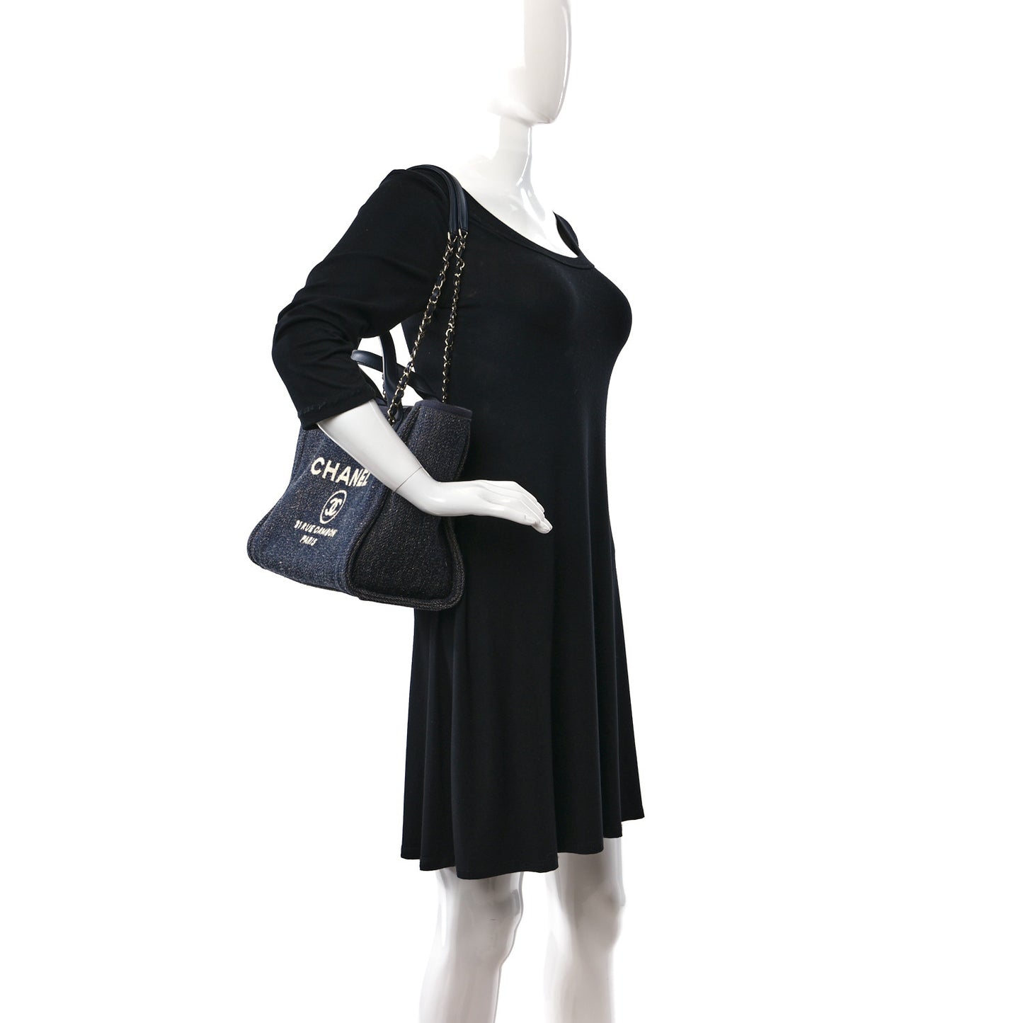 Denim Small Deauville Tote Dark Blue White
