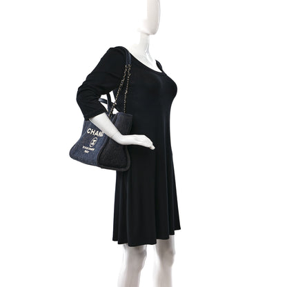 Chanel Denim Small Deauville Tote Dark Blue White 2 of 13