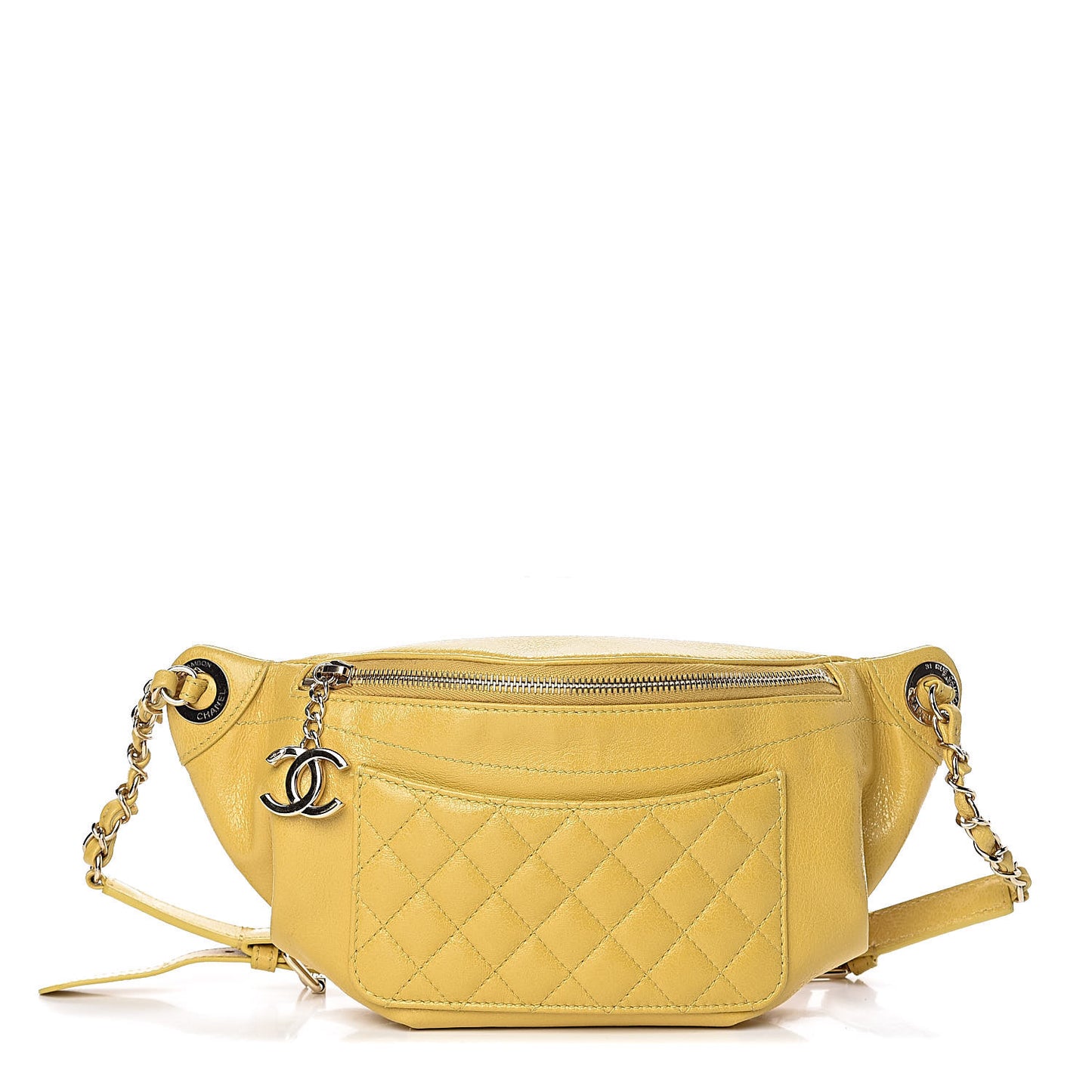 Crumpled Glazed Lambskin Quilted Waist Bag Fanny Pack Yellow