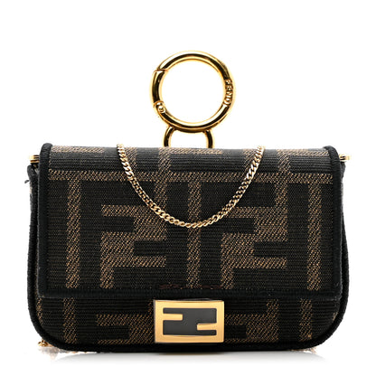 Fendi Fabric Jacquard FF 1974 Nano Baguette Charm Tobacco Moro Black 1 of 7