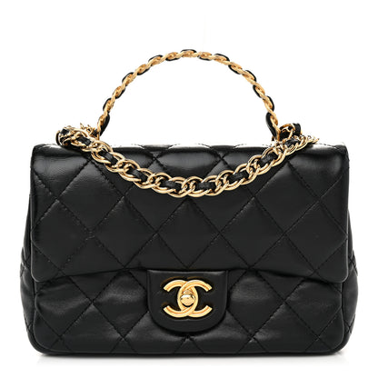 Chanel Shiny Lambskin Quilted Golden Links Top Handle Flap Black 1 of 11