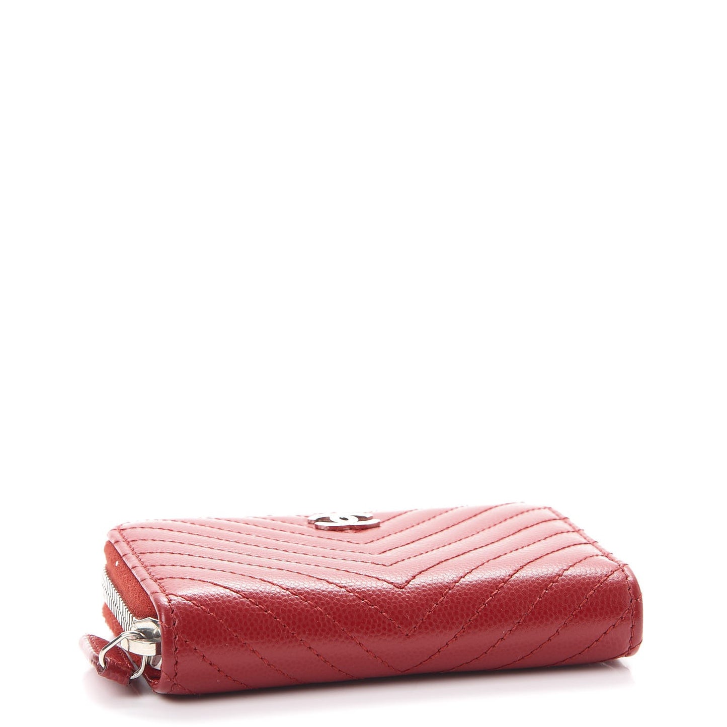 Caviar Chevron Quilted Zip Around Coin Purse Red