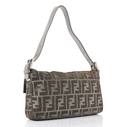 Fendi Metallic Lurex Zucca Vitello Baguette Oro Argento 3 of 8