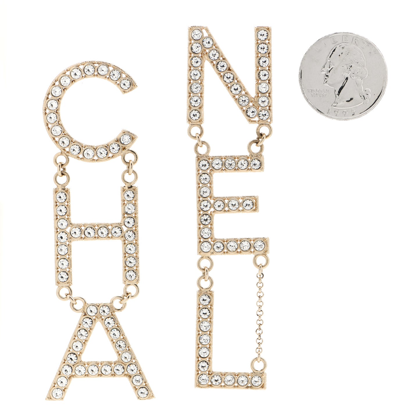Crystal Cha-Nel Logo Drop Earrings Gold