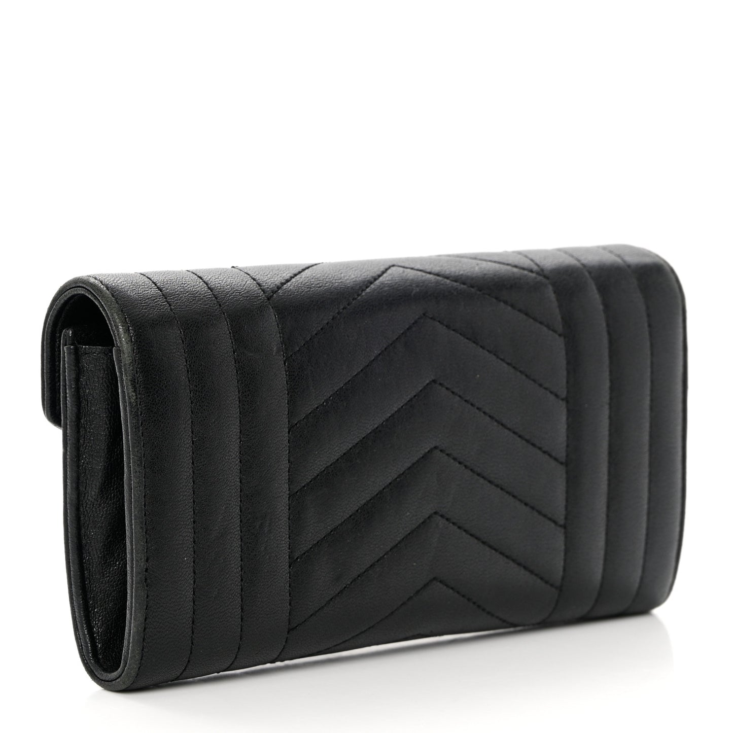 Lambskin Mixed Matelasse Quilted Large Monogram Envelope Wallet Black