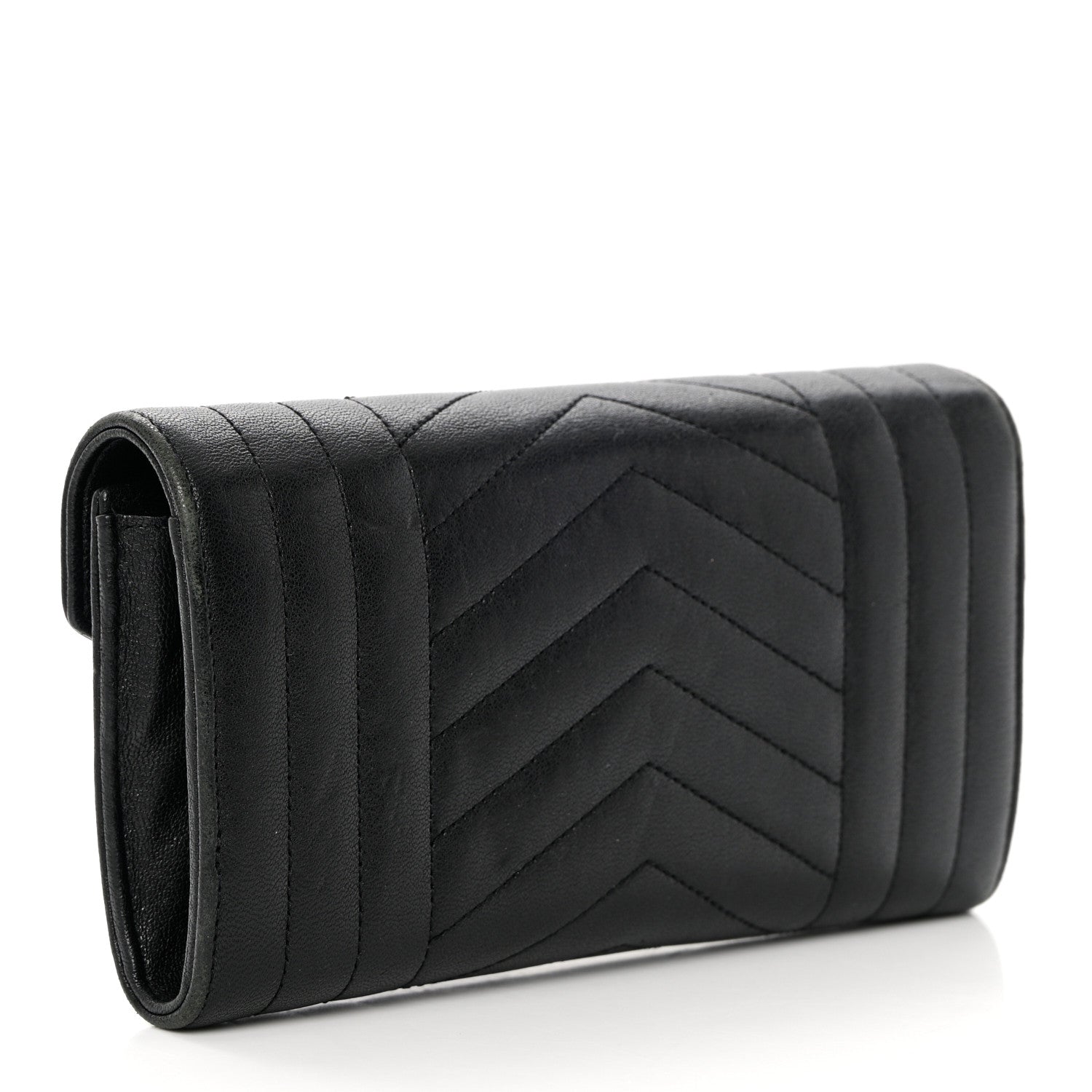 Saint Laurent Lambskin Mixed Matelasse Quilted Large Monogram Envelope Wallet Black 3 of 15