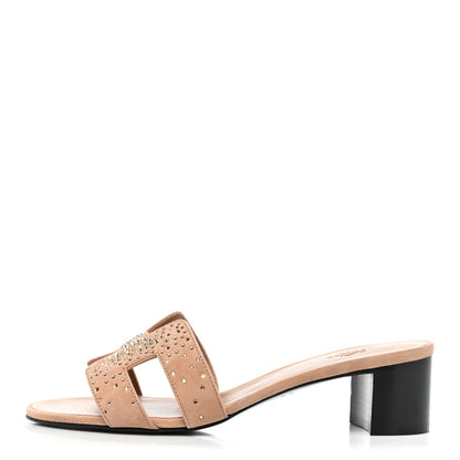 Hermes Suede Goatskin Crystal Oasis Sandals 37 Rose Nude 1 of 9