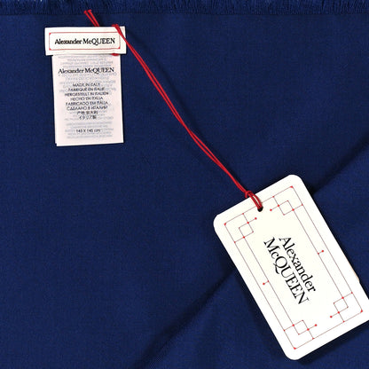 Alexander McQueen Wool Cashmere Logo Scarf Blue Red White 3 of 3